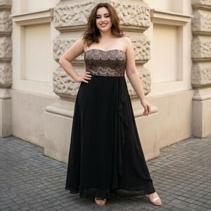 City Chic Black Lace Strapless Maxi Gown Plus Size XL 22 Formal Evening Dress